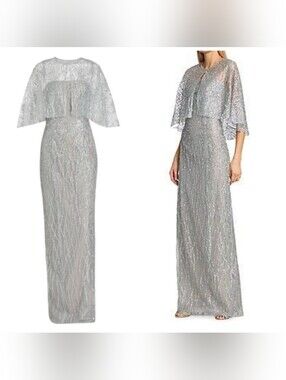 Marchesa Notte Strapless Beaded Glitter Tulle Column Gown Caplet